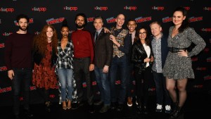 Ethan Peck, Mary Wiseman, Sonequa Martin-Green, Shazad Latif, Anson Mount, Doug Jones, Wilson Cruz, Michelle Yeoh, Anthony Rapp and Mary Chieffo the Star Trek: Discovery panel during New York Comic Con