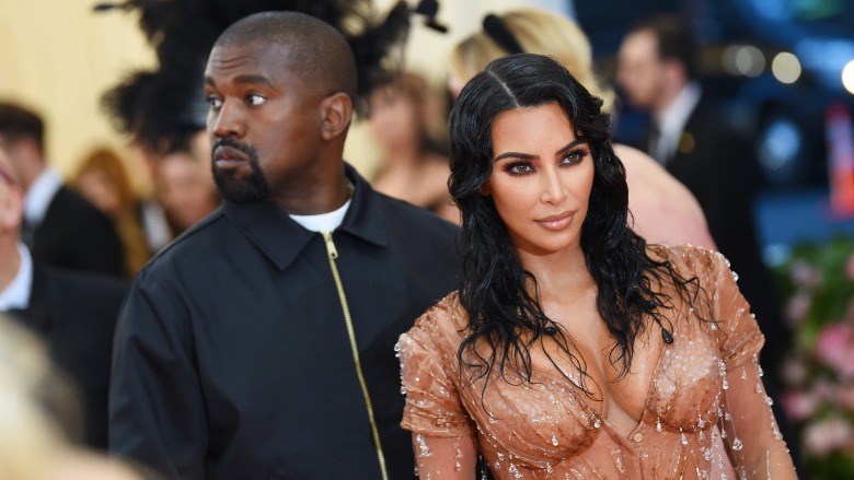 Kim Kardashian and Kanye West on the red carpet.