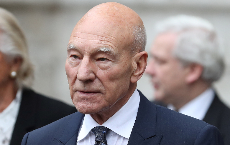 Patrick Stewart leaves from Westminster Abbey in central London on September 11, 2018, after attending a service of thanksgiving for the late English theatre, opera and film director, Peter Hall.
