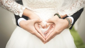 A bride and a groom.