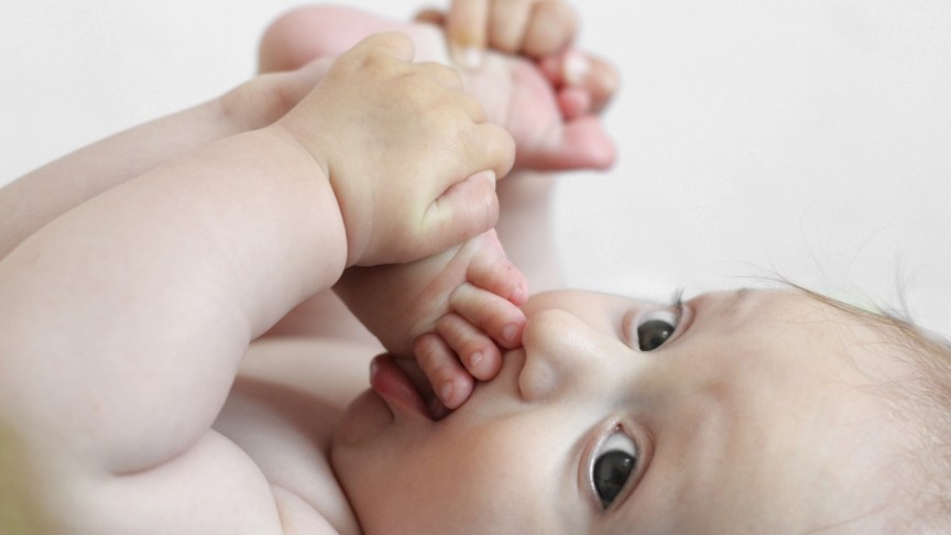 Baby plays
