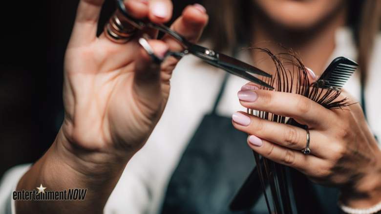 A person cuts hair.
