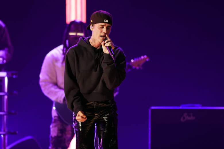 Justin Bieber performs at the 2022 Grammy Awards.
