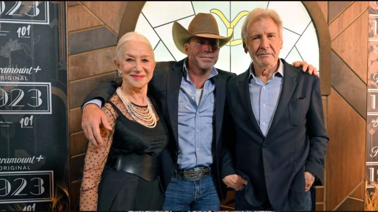 Helen Mirren, Taylor Sheridan and Harrison Ford attend the "1923" Las Vegas premiere screening the Encore Theater at Wynn Las Vegas on December 03, 2022