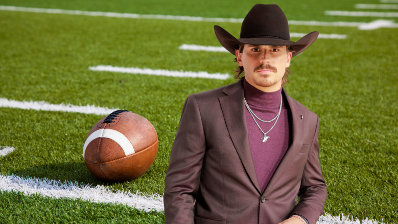 Tucker Wetmore wearing a purple suit