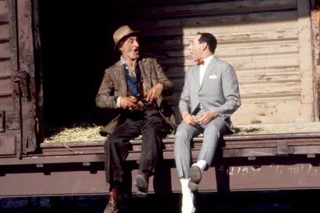 Carmen Filpi as Hobo Jack (left) in "Pee-wee's Big Adventure"