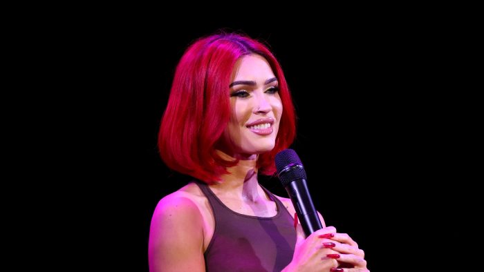 Megan Fox speaks at an event