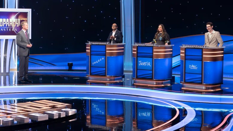 Ken Jennings, Yogesh Raut, Juveria Zaheer, and Isaac Hirsch in Jeopardy Masters