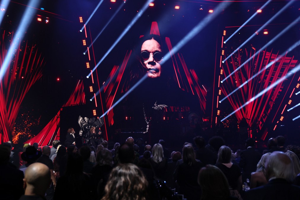 Jack Black and Ozzy Osbourne onstage during the 2024 Rock & Roll Hall of Fame Induction Ceremony 