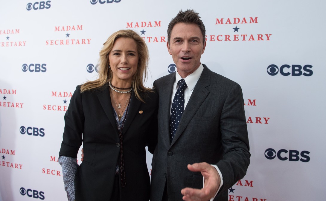 Actors Tea Leoni (L) and Tim Daly premiere of television series "Madam Secretary" in Washington on September 18, 2014.  