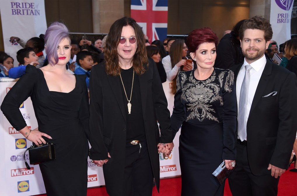 Ozzy Osbourne and Sharon Osbourne attend the Pride of Britain awards alongside children, Kelly Osbourne and Jack Osbourne, in 2015