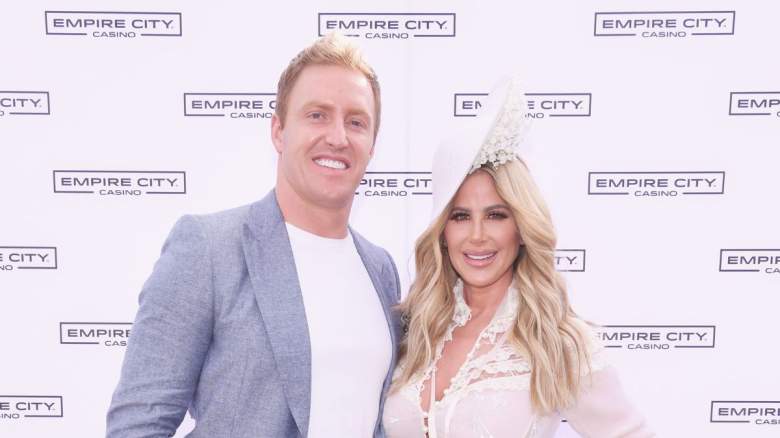 NFL Player Kroy Biermann (L) and TV Personality Kim Zolciak attend as Kim Zolciak hosts the Kentucky Derby hat contest at Empire City Casino at Yonkers Raceway on May 6, 2017