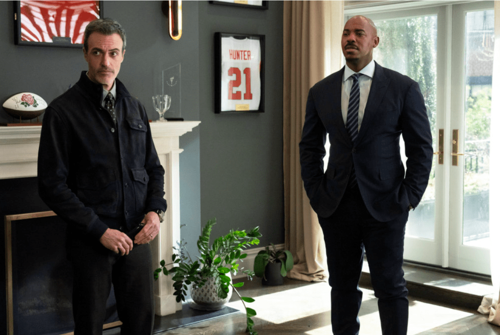 Reid Scott and Mehcad Brooks in "Law & Order" Season 24, Episode 21, "Tough Love"