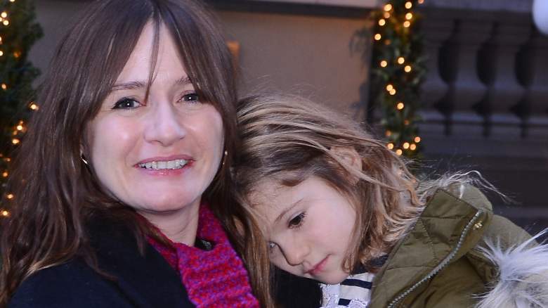 Emily Mortimer smiling with a young May Nivola