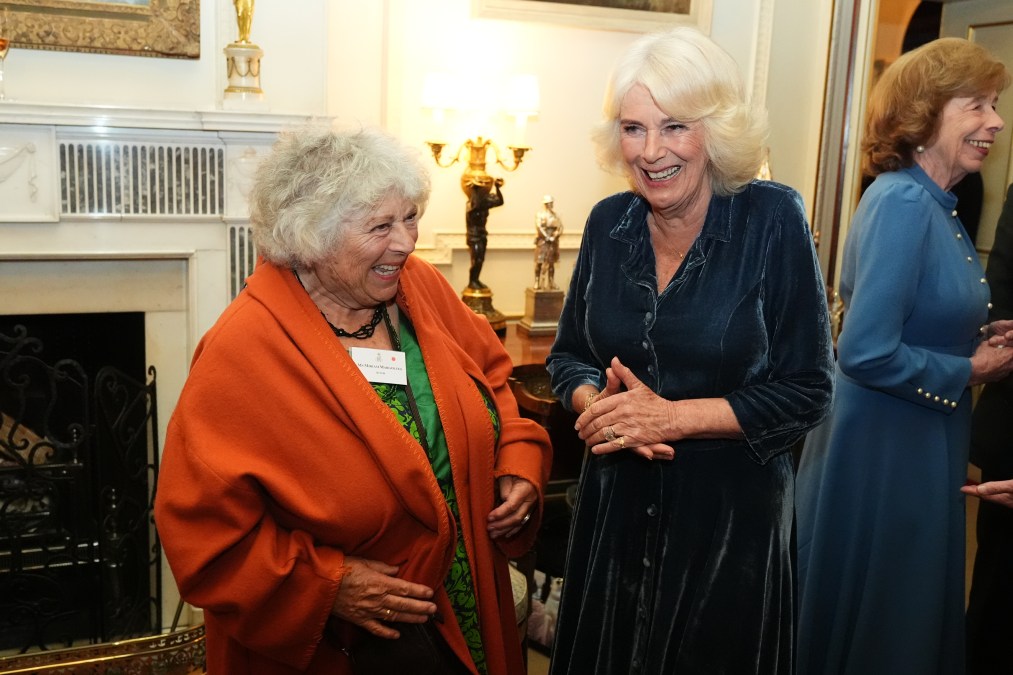 Queen Camilla speaks with Miriam Margolyes 