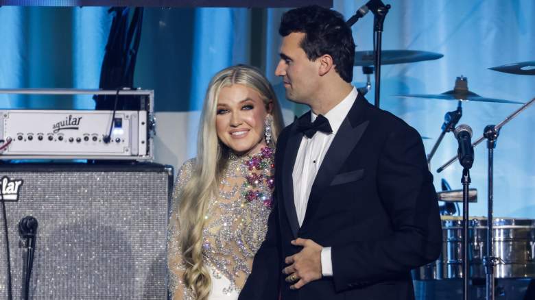 Charlie Kirk (R) and and his wife Erika Lane Frantzve (L) on stage during the Turning Point USA Inaugural-Eve Ball at the Salamander Hotel on January 19, 2025