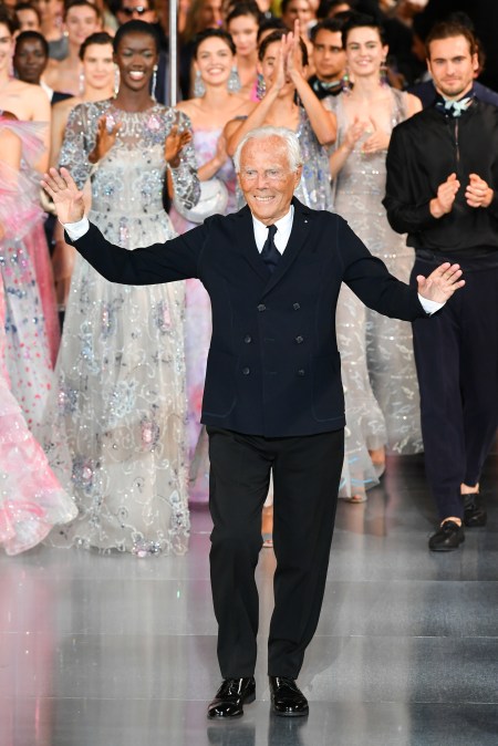 Italian fashion designer Giorgio Armani walks the runway 