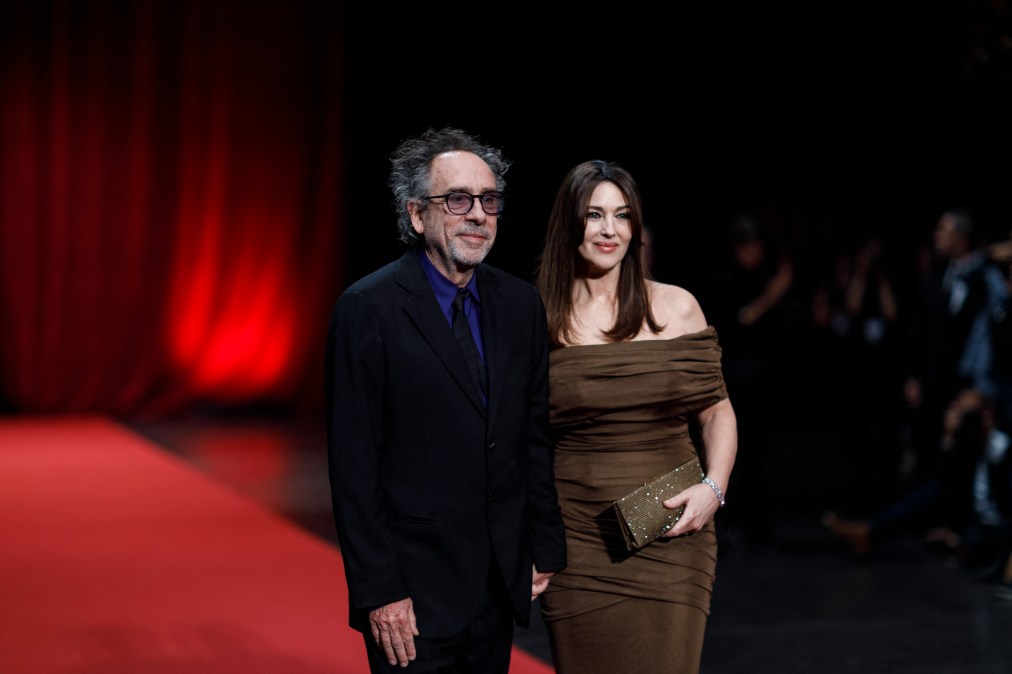 Tim BURTON and Monica BELLUCCI arrive on the red carpet at the opening session of the 15th edition of the Festival Lumiere in Lyon, France, on October 12, 2024. 