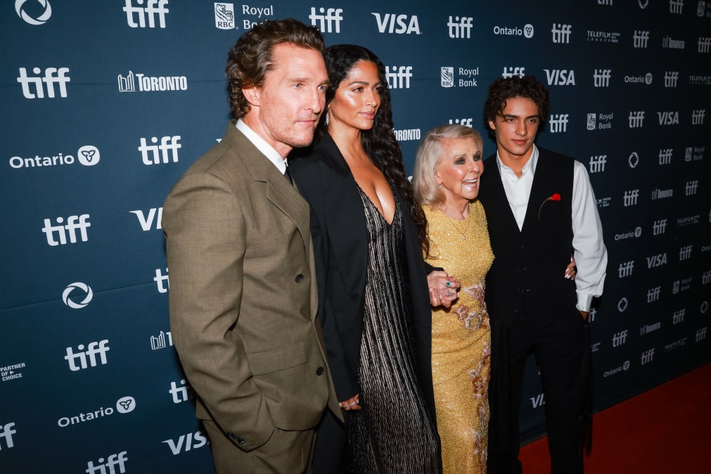 Matthew McConaughey with his wife, mother, and son at the 2025 Toronto International Film Festival.