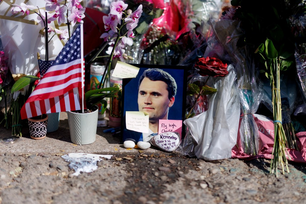 Items left at a memorial for Charlie Kirk