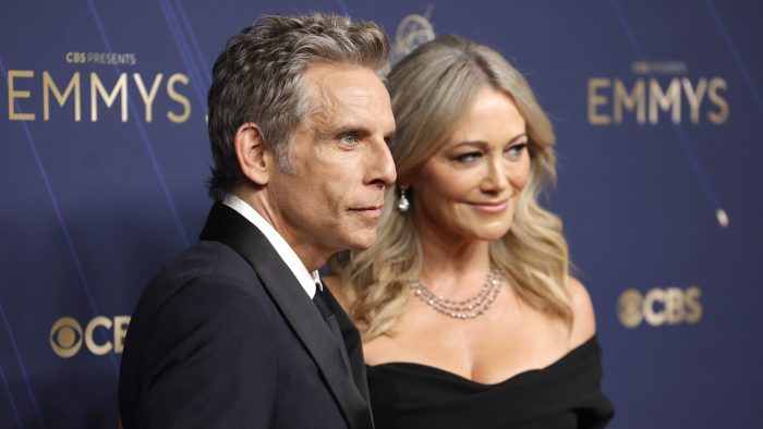 Ben Stiller and Christine Taylor at the 2025 Emmys.