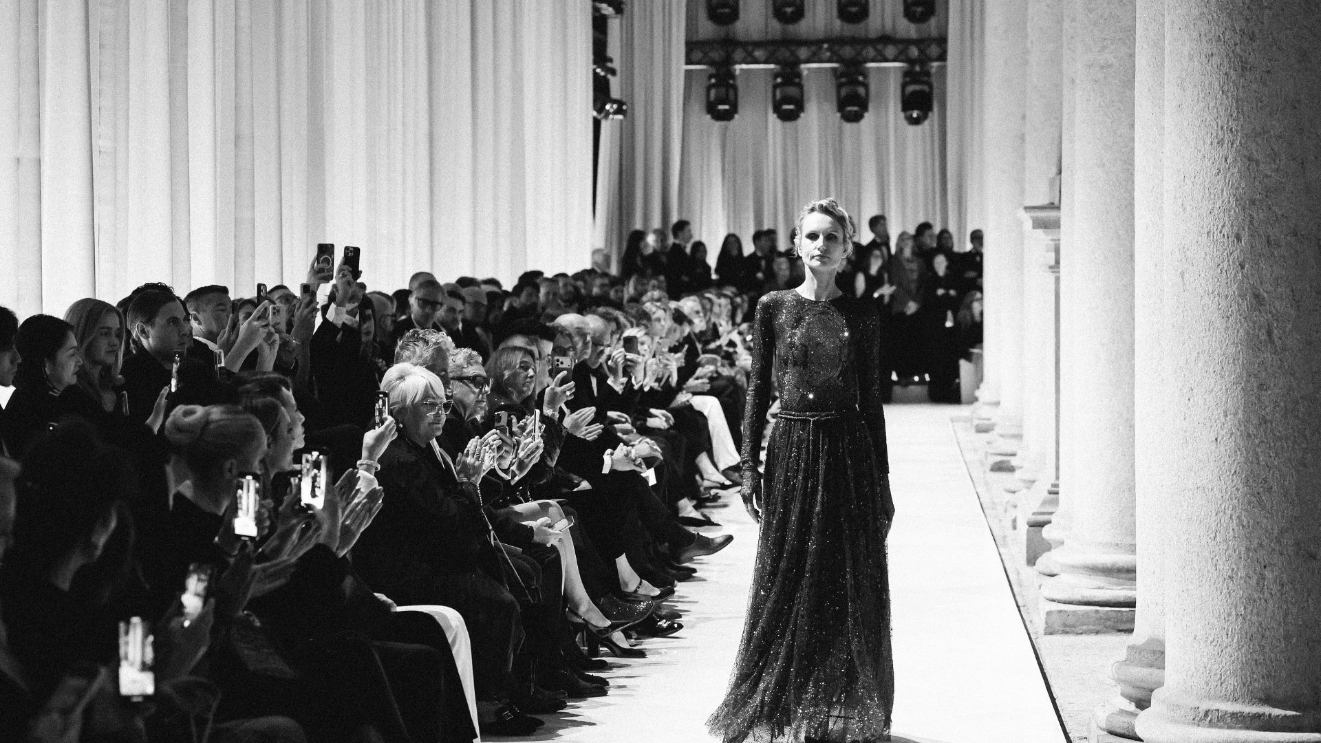 Agnese Zogla walks the runway at the Giorgio Armani fashion show during the Milan Womenswear Spring/Summer 2026 on September 28, 2025 in Milan, Italy