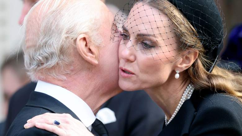 King Charles III and Catherine, Princess of Wales attend the Funeral of the Duchess of Kent at Westminster Cathedral on September 16, 2025 in London, England