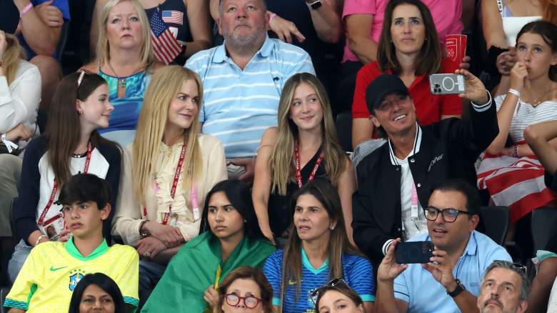Nicole Kidman, Keith Urban and their daughters Faith and Sunday Rose are seen during the Artistic Gymnastics Women's Team Final on day four of the Olympic Games Paris 2024 at Bercy Arena on July 30, 2024