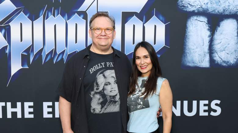 Andy Richter and Jennifer Herrera attend the premiere of "Spinal Tap II: The End Continues" at The Egyptian Theatre Hollywood on September 09, 2025