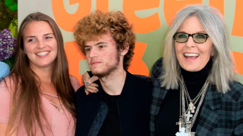 Diane Keaton smiling with her children at an event