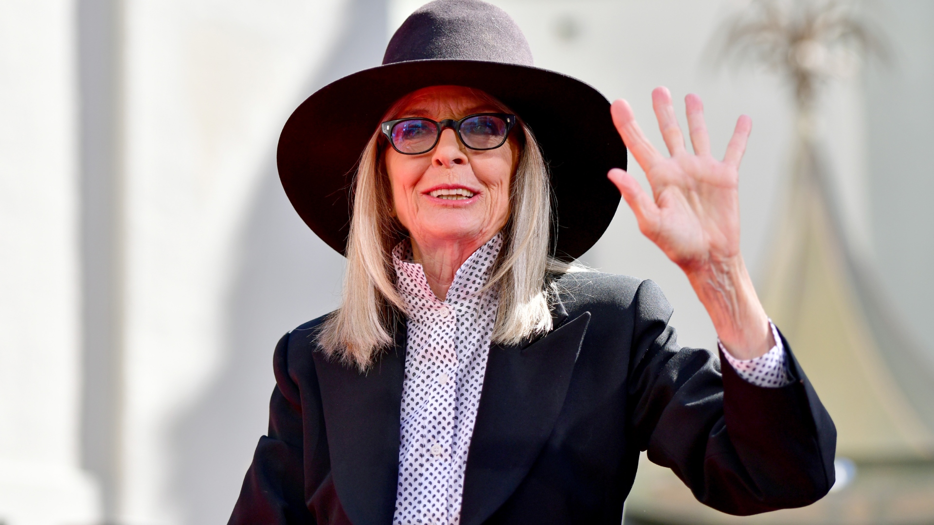 Diane Keaton waving