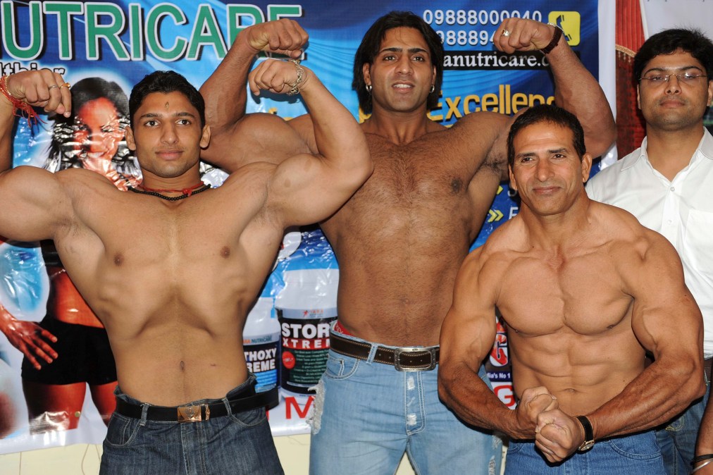 Indian actor Varinder Singh Ghuman (2nd L)