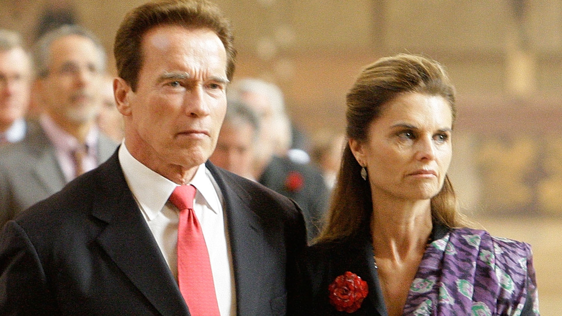 Maria Shriver and Arnold Schwarzenegger attend a funeral