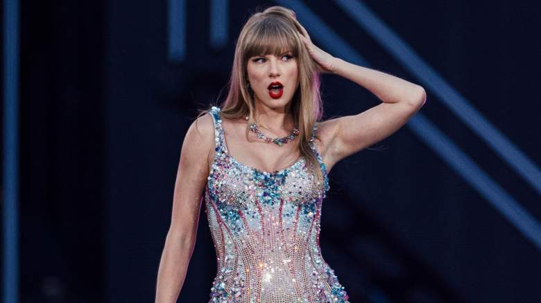 Taylor Swift performs on stage as part of her Eras Tour in Lisbon on May 24, 2024
