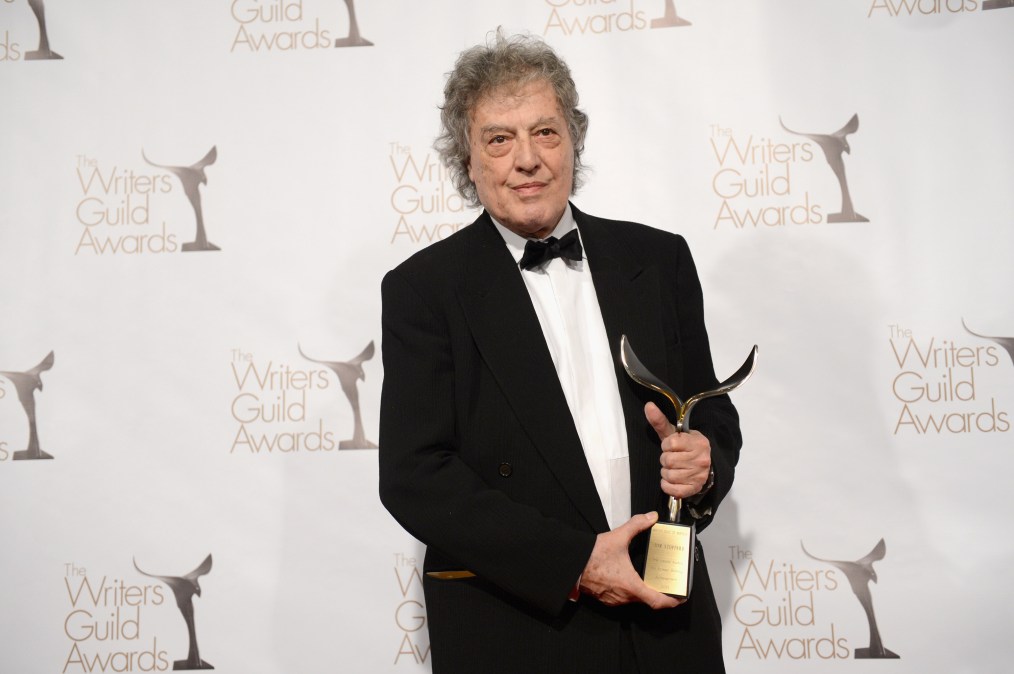 Writer Tom Stoppard poses with The Laurel Award for Screen Writing Achievement