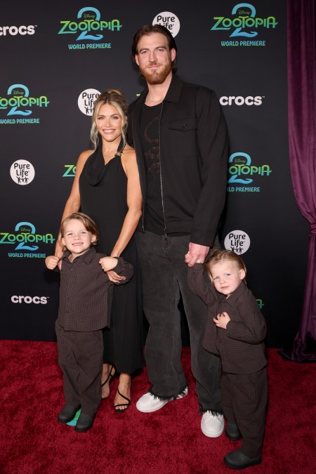 Witney Carson and her family pose for photos at Zootopia 2 premiere 