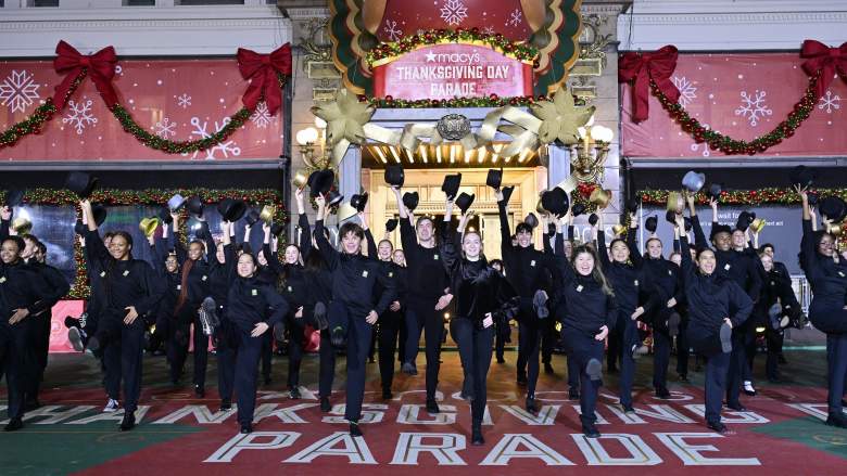 A Chorus Line appears on stage during Macy's Thanksgiving Day Parade rehearsals at Macy's Herald Square on November 24, 2025 in New York City.