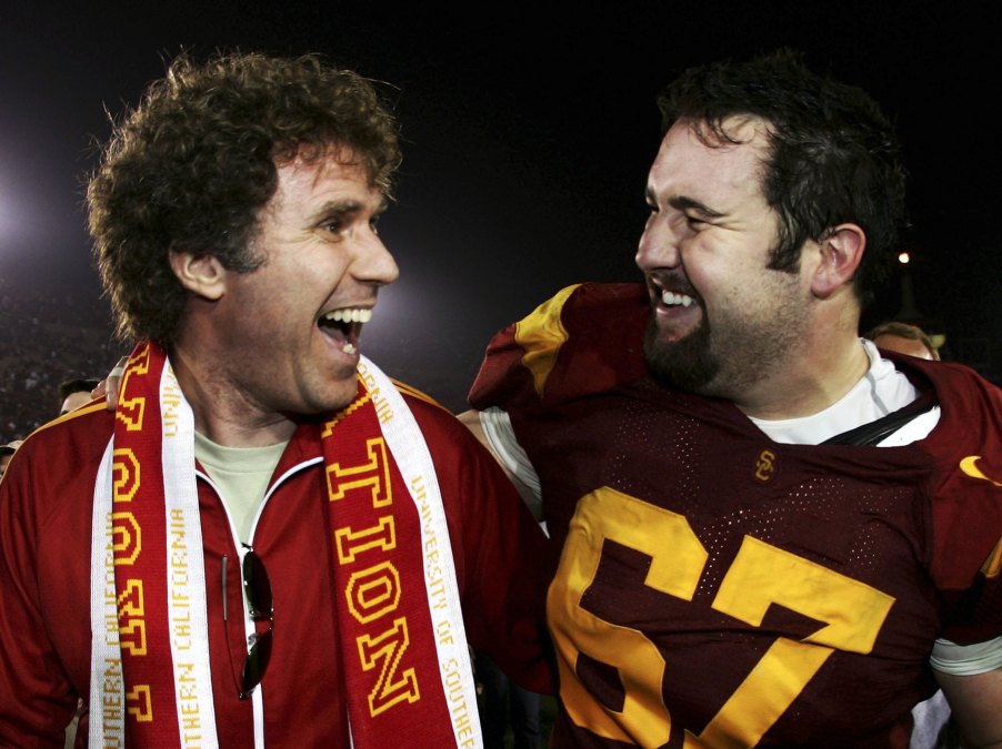 Actor Will Ferrell (L) and Ryan Kalil #67 of the USC Trojans 
