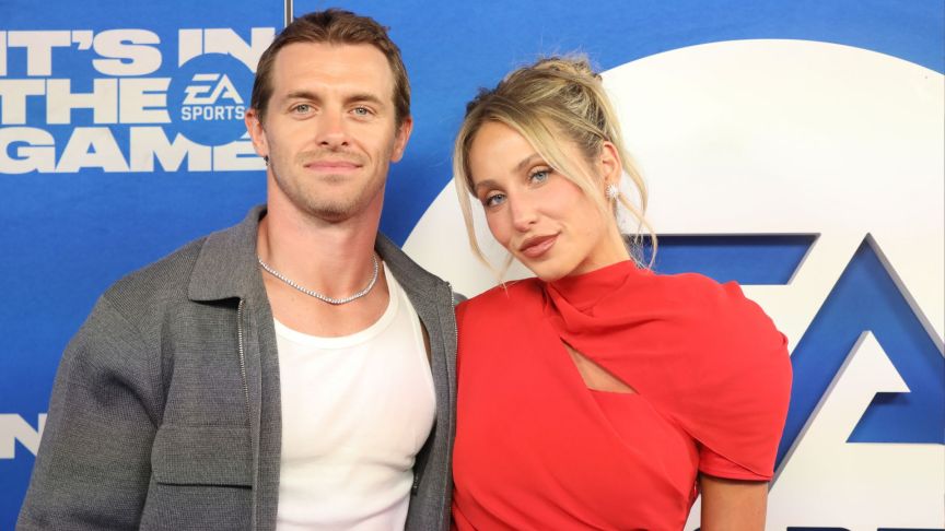 Braxton Berrios and Alix Earle arrive at EA Sports presents The Madden Bowl at Orpheum Theater on February 07, 2025 in New Orleans, Louisiana