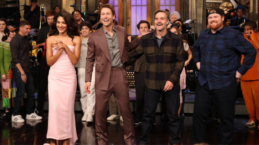 Olivia Dean, Glen Powell, Will Forte, and Mitch the UPS guy