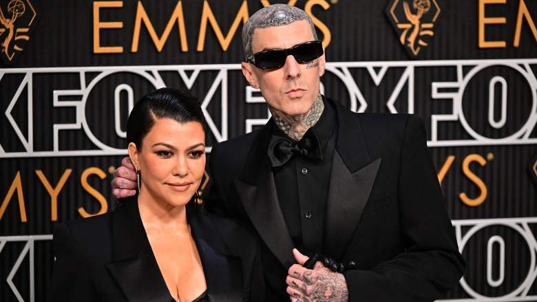 US socialite Kourtney Kardashian and husband US musician Travis Barker