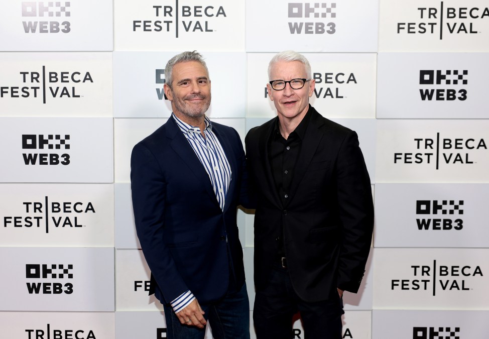 Andy Cohen and Anderson Cooper smiling at the 2024 Tribeca Festival