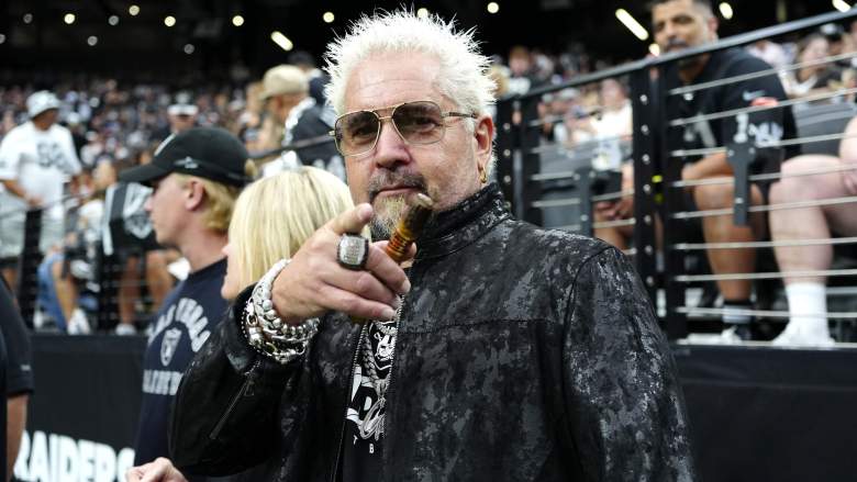 TV personality Guy Fieri is seen during a game between the Carolina Panthers and the Las Vegas Raiders