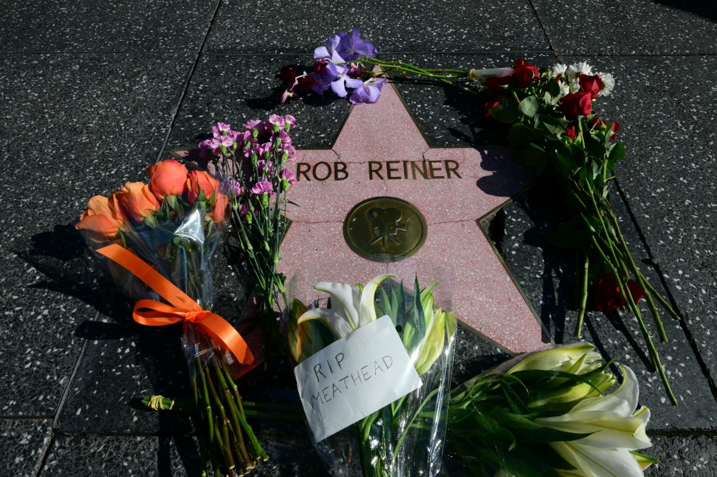 Flowers are left at US actor and director Rob Reiner's Star on the Hollywood Walk of Fame 