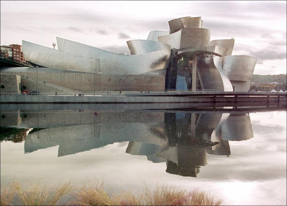 View of the new Guggenheim museum by the river Bil