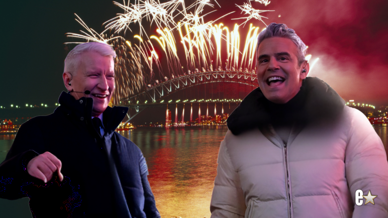 Anderson Cooper and Andy Cohen laughing in winter coats