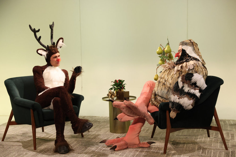 Josh O'Connor and Bowen Yang during the "Christmas Characters Interviews" sketch
