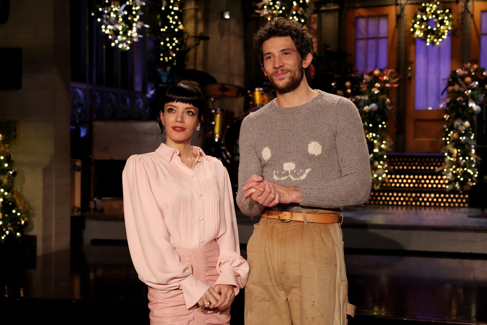 Musical guest Lily Allen and host Josh O'Connor on December 6
