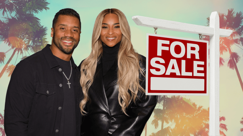 Russell Wilson & Ciara with a for sale sign