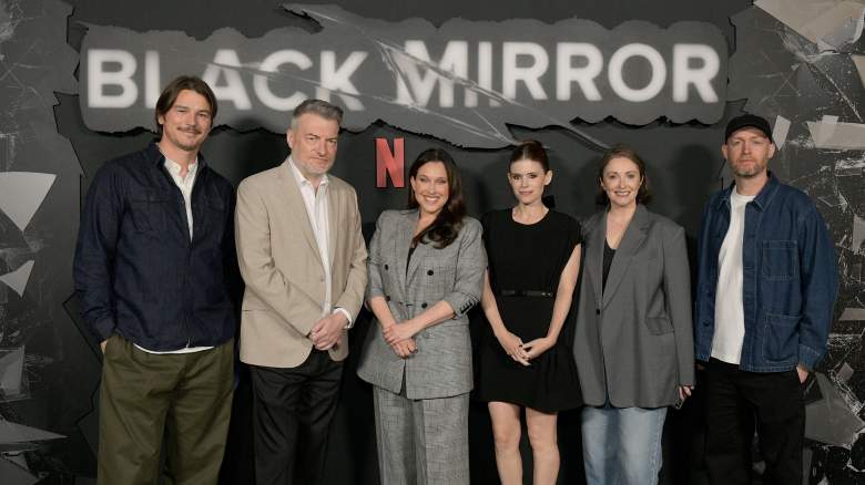 (L-R) Josh Hartnett, Charlie Brooker, Jessica Rhoades, Kate Mara, Abby Scollay and Stuart Bentley attend the Netflix Black Mirror ATAS Event